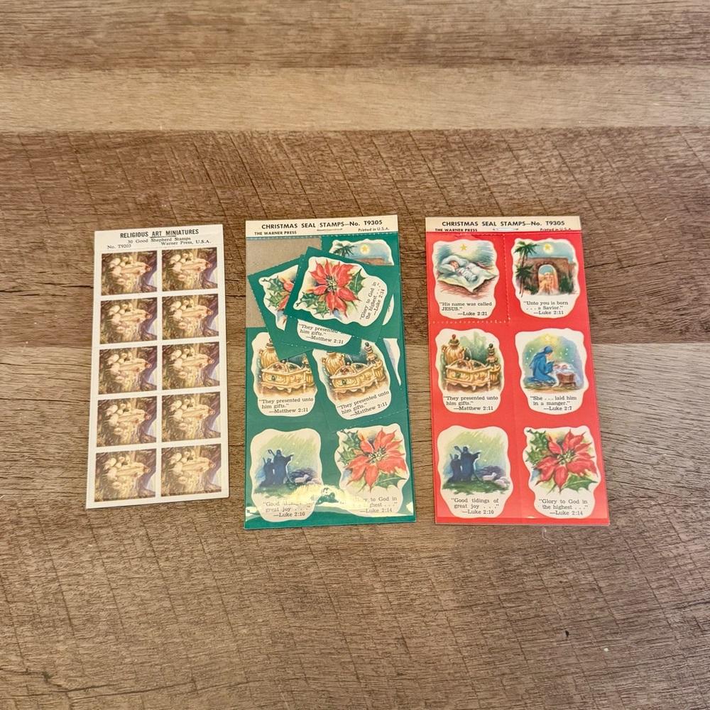 Vintage 70s Warner Press Religious Stamp Seals Christian Jesus Biblical